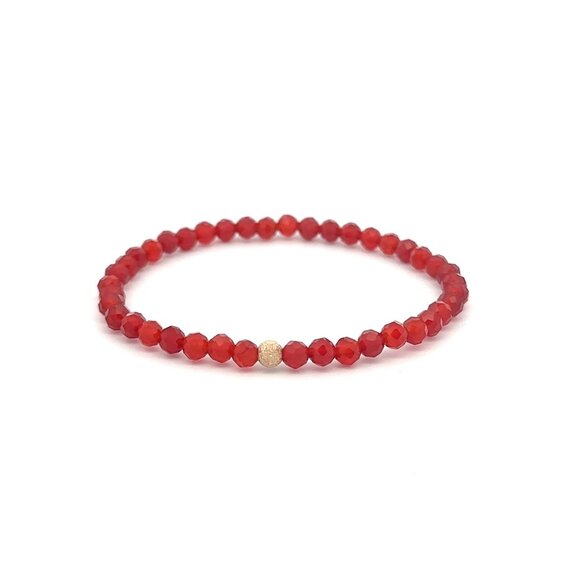 Natural Carnelian Microfaceted Mini 4mm Stretchable Bracelet 14k Stardust Bead - Picture 1 of 5